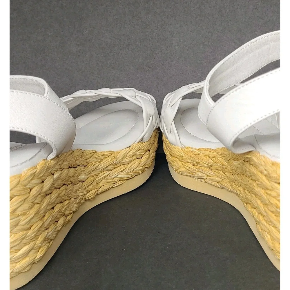 André Assous White Woven Platform Espadrille Sandals Sz 5.5 Made Italy $329